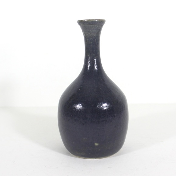 Vintage Signed Studio Pottery Bottle Neck Vase Blue - Picture 6 of 10